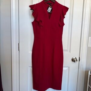 Red Midi Dress with Ruffle Sleeves